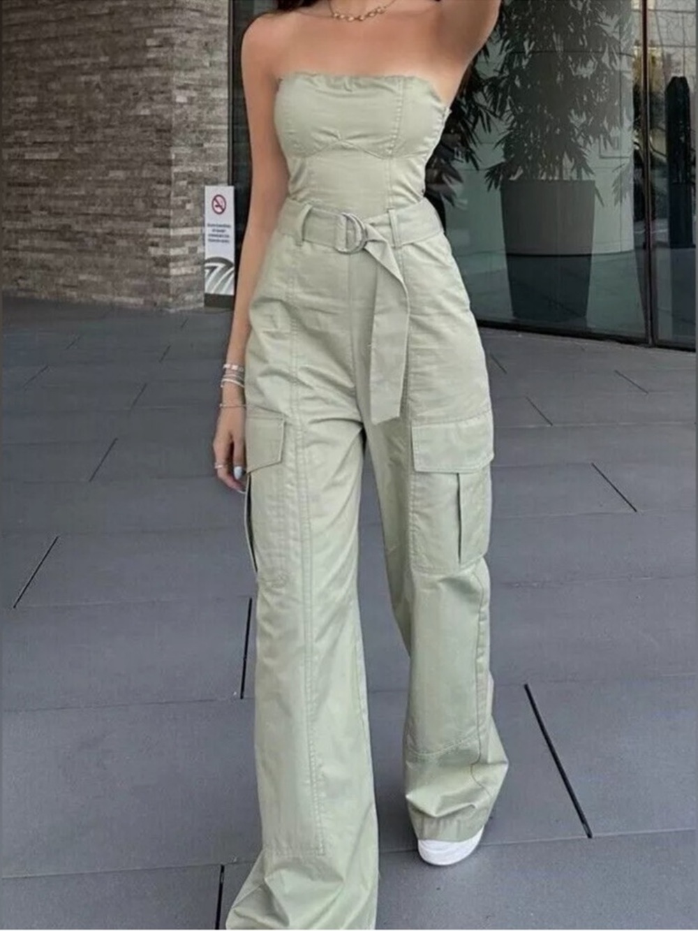 Zara Strapless Belted Cargo Jumpsuit Size Medium